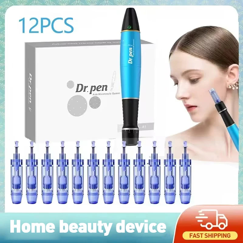 Microneedling Derma Pen Kit With 12 Nano Cartridges